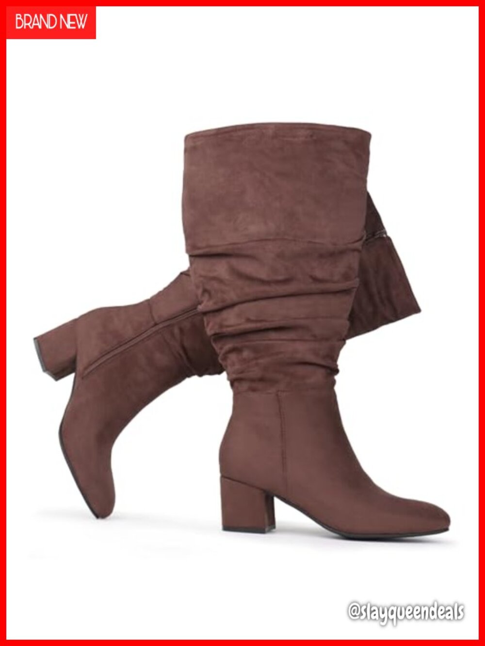 Extra Wide Calf Suede Knee-High Boots Slouchy Block Heel